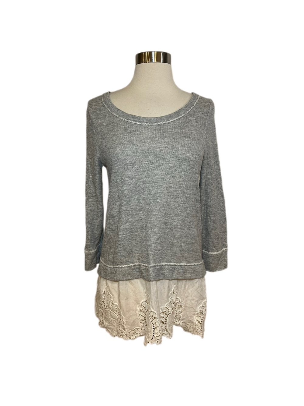 Anthropologie Postmark Small Gray Layered Knit Top with Lace Hem Tunic Top